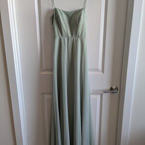 Azazie Rae Dusty Sage A-Line Bow Mesh Dress
